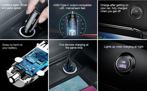 Planet Gates Black Dual USB Baseus 30W Quick Charge 4.0 3.0 Car Charger For Samsung Huawei Supercharge SCP USB Type C PD 3.0 Fast Charging Car Phone Charger