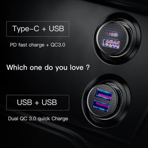 Planet Gates Black Dual USB Baseus 30W Quick Charge 4.0 3.0 Car Charger For Samsung Huawei Supercharge SCP USB Type C PD 3.0 Fast Charging Car Phone Charger