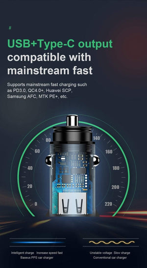 Planet Gates Black Dual USB Baseus 30W Quick Charge 4.0 3.0 Car Charger For Samsung Huawei Supercharge SCP USB Type C PD 3.0 Fast Charging Car Phone Charger