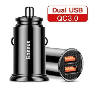 Planet Gates Black Dual USB Baseus 30W Quick Charge 4.0 3.0 Car Charger For Samsung Huawei Supercharge SCP USB Type C PD 3.0 Fast Charging Car Phone Charger