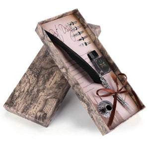 Planet Gates Black English Calligraphy Feather Dip Pen Writing Ink Set Stationery Gift Box with 5 Nib