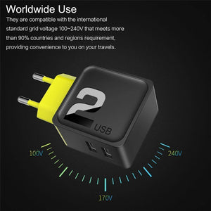 Planet Gates Black / EU 2 USB USB Wall Phone Charger 5V 2.4A 4A Fast Travel Adapter For iPhone Samsung EU Plug Phone Dual USB Charger
