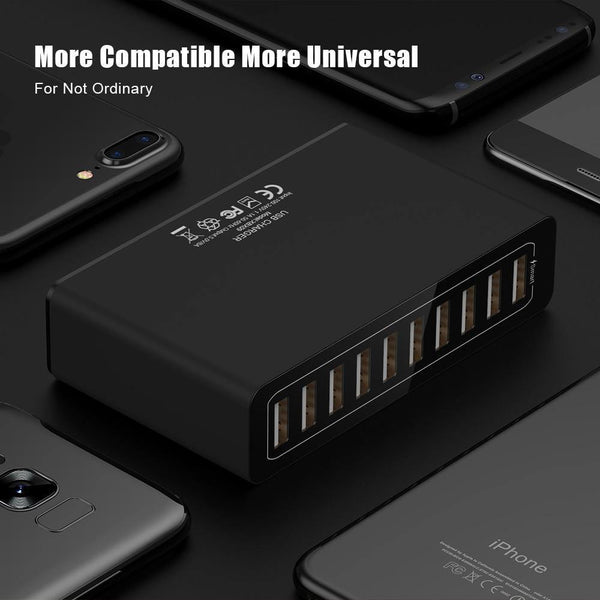 Planet Gates Black / EU FLOVEME 10 Ports USB Charger Smart Desktop Chargers for Smartphone and Tablets Mobile Phone Travel Charger Adapter EU/US Plug