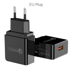 Planet Gates Black  EU Plug PZOZ Quick Charge 3.0 USB Charger Fast Charger 18W EU Wall usb portable charger Adapter Mobile Phone cable for Samsung Xiaomi