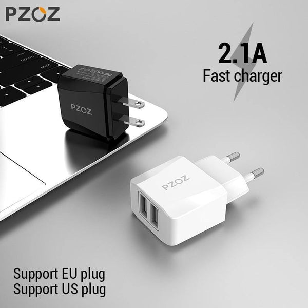 Planet Gates Black EU Plug PZOZ USB Charger 2a Fast Charging Travel EU Plug Adapter portable Wall charger Mobile Phone cable Dual usb US Plug Charger