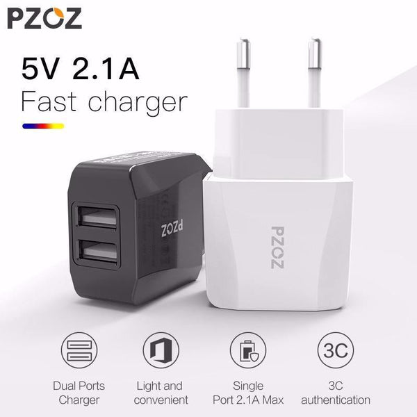 Planet Gates Black EU Plug PZOZ USB Charger 2a Fast Charging Travel EU Plug Adapter portable Wall charger Mobile Phone cable Dual usb US Plug Charger