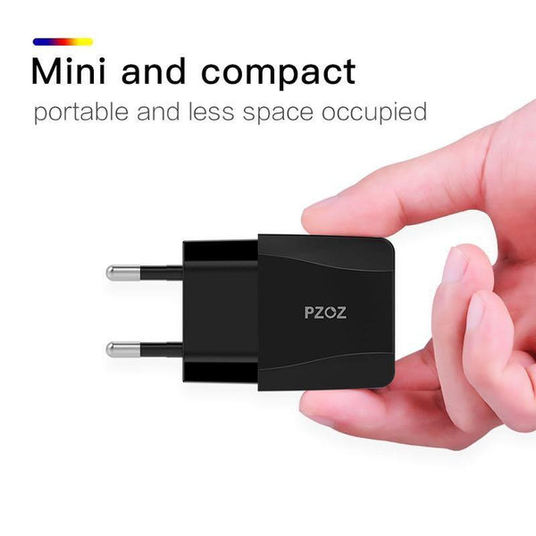 Planet Gates Black EU Plug PZOZ USB Charger 2a Fast Charging Travel EU Plug Adapter portable Wall charger Mobile Phone cable Dual usb US Plug Charger