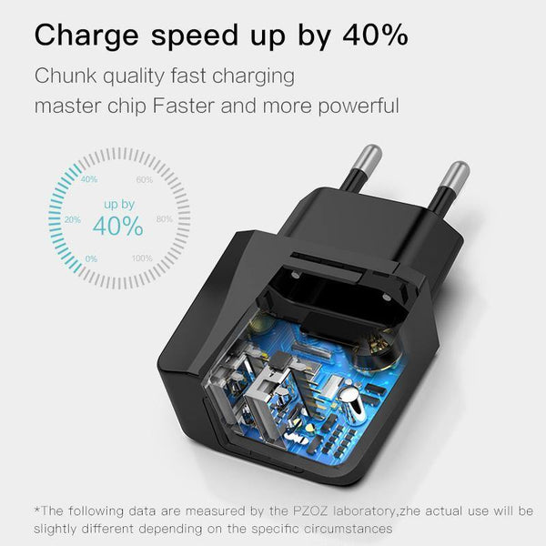 Planet Gates Black EU Plug PZOZ USB Charger 2a Fast Charging Travel EU Plug Adapter portable Wall charger Mobile Phone cable Dual usb US Plug Charger