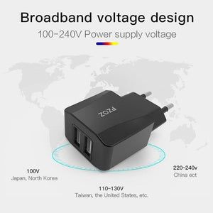 Planet Gates Black EU Plug PZOZ USB Charger 2a Fast Charging Travel EU Plug Adapter portable Wall charger Mobile Phone cable Dual usb US Plug Charger