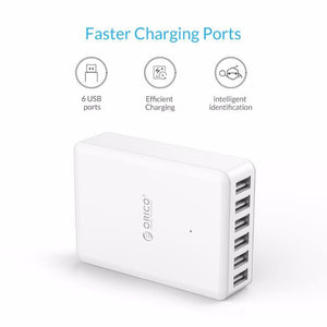 Planet Gates Black EU Plug Universal USB Charger 6 Ports Smart Charger 5V2.4A Max Output 50W/10A Mobile Phone Desktop Charger for iPhone Nexus Xiaomi