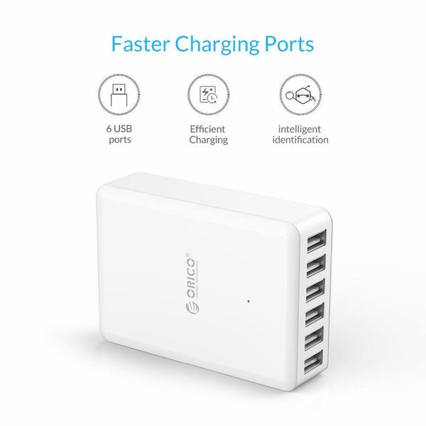 Planet Gates Black EU Plug Universal USB Charger 6 Ports Smart Charger 5V2.4A Max Output 50W/10A Mobile Phone Desktop Charger for iPhone Nexus Xiaomi