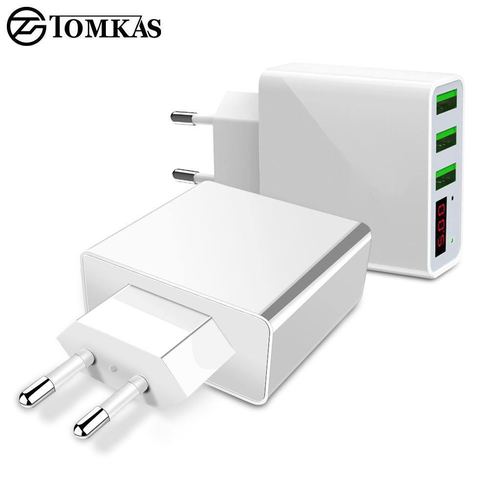 Planet Gates Black / EU TOMKAS 3 Ports USB Charger EU Travel Portable Phone Chargers LED Display Fast Charging Adapter For iPhone Universal Wall Charger