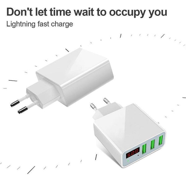 Planet Gates Black / EU TOMKAS 3 Ports USB Charger EU Travel Portable Phone Chargers LED Display Fast Charging Adapter For iPhone Universal Wall Charger