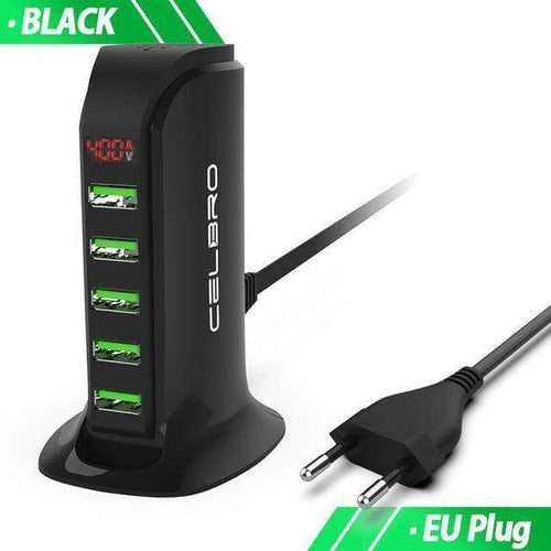 Planet Gates Black EU USB Charger 5 Port Multi USB Charger HUB LED Display USB Charging Station Dock Universal Mobile Phone Desktop Wall Home Chargers EU US Plug
