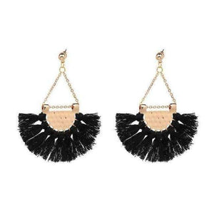 Planet Gates Black Fan shaped Cotton Tassels Bohemia Earrings For Women Ethnic Jewelry Big Dangle Earrings Handmade Fringe Pendientes