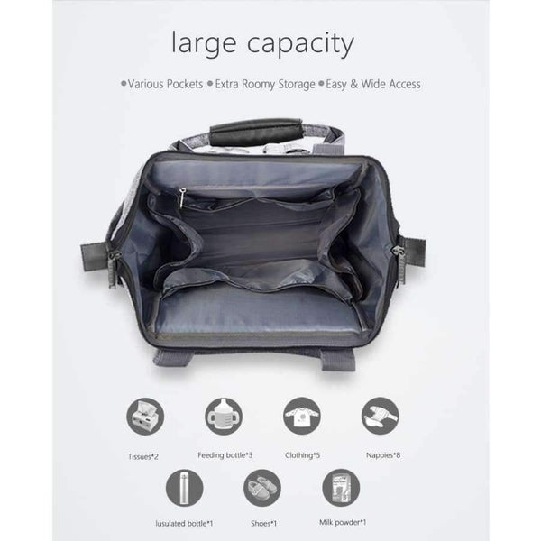 Planet Gates Black Fashion Diaper Bag Baby Bag Waterproof Lightweight Multifunctional Mom Backpack Maternity Bag for Baby Care