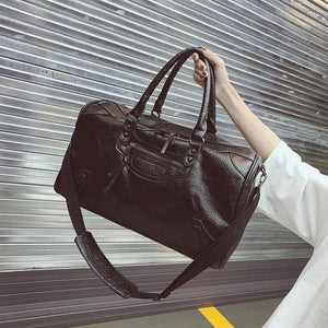 Planet Gates Black Fashion PU Leather Travel Bag Men Women Large Capacity Handbags Large Shoulder Bags Male Big Duffel Bag Unisex Bolsa