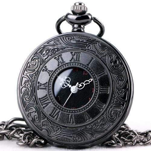Planet Gates BLACK Fashion Quartz Pocket Watch Open Cover Roman Gothic Style Delicate Pattern Black Case Fob Watches