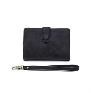 Planet Gates Black Faux Suede Women Wallet Many Departments Short Trifold Card Holder Zipper Coin Purse Hasp Fashion Solid Female Purses Girls