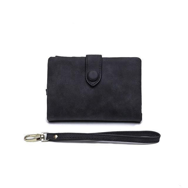 Planet Gates Black Faux Suede Women Wallet Many Departments Short Trifold Card Holder Zipper Coin Purse Hasp Fashion Solid Female Purses Girls