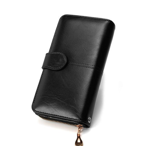 Planet Gates Black Female Purse Women Leather Wallet Long Trifold Coin Purse Card Holder Money Clutch Wristlet Multifunction Zipper