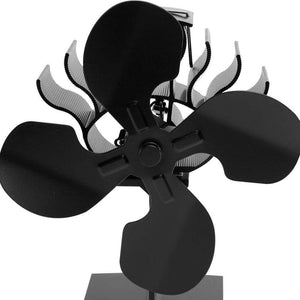 Black Fireplace 4 Blade Heat Powered Stove Fan Log Wood Burner Eco Friendly Quiet Fan Home Fireplace Efficient Heat Distribution