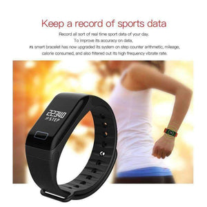 Planet Gates Black Fitness Tracker F1 Sleep Tracker Smart Bracelet Heart Rate Monitor Waterproof Smart Watch Activity Tracker for iPhone