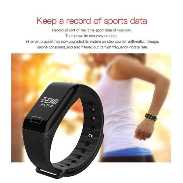 Planet Gates Black Fitness Tracker F1 Sleep Tracker Smart Bracelet Heart Rate Monitor Waterproof Smart Watch Activity Tracker for iPhone
