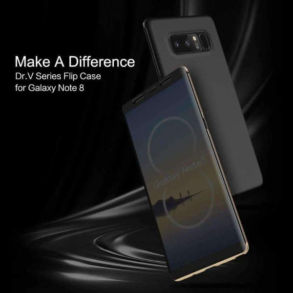 Planet Gates Black Flip Case for Samsung Galaxy Note 8 Luxury Brand Phone Cases Semi-Tranparent Cover Smart View Window Note8 Case