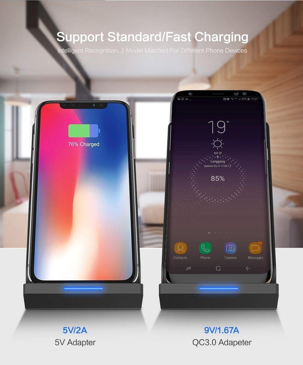 Planet Gates Black FLOVEME 10W Qi Wireless Charger For iPhone 8 X Xs For Samsung Galaxy S10 Plus S8 S9 S7 Edge Fast Charger Wireless Charging Dock