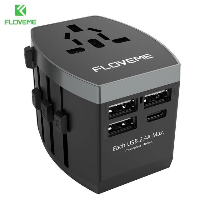 Planet Gates FLOVEME 4 USB Charger Type C Universal Worldwide Adapter Charger For iPhone Xiaomi Redmi Note 7 Chargeur USB Wall Phone Chargers