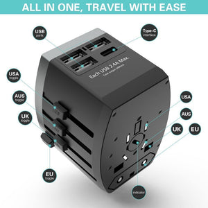 Planet Gates Black FLOVEME 4 USB Charger Type C Universal Worldwide Adapter Charger For iPhone Xiaomi Redmi Note 7 Chargeur USB Wall Phone Chargers