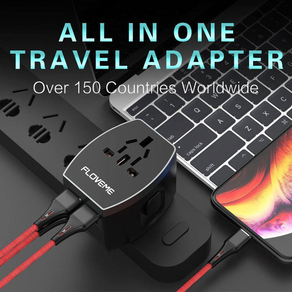 Planet Gates Black FLOVEME 4 USB Charger Type C Universal Worldwide Adapter Charger For iPhone Xiaomi Redmi Note 7 Chargeur USB Wall Phone Chargers