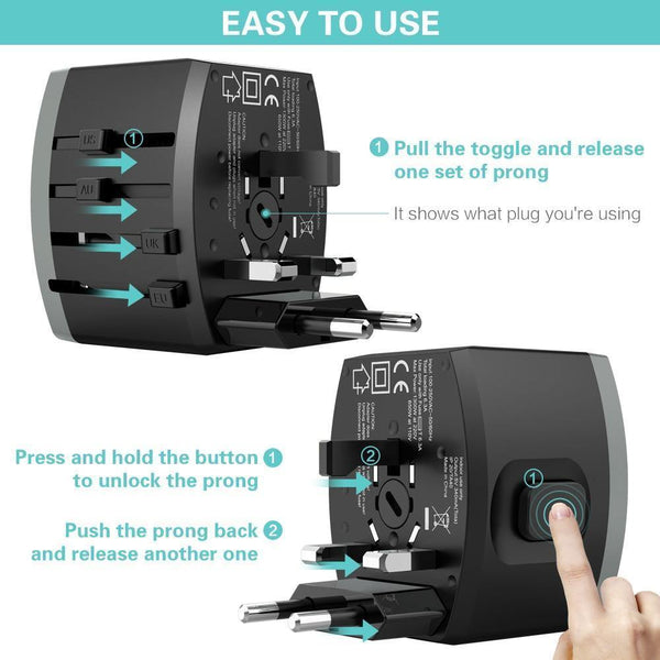 Planet Gates Black FLOVEME 4 USB Charger Type C Universal Worldwide Adapter Charger For iPhone Xiaomi Redmi Note 7 Chargeur USB Wall Phone Chargers