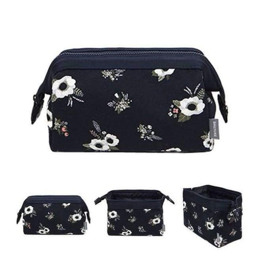 Planet Gates Black flower Fashion Polyester Multifunctional Women Cosmetic Bag Portable Storage Travel High Quality Makeup Bag