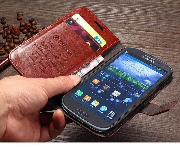 Planet Gates Black for Galaxy S3 TOMKAS S3 Wallet PU Leather Case For Samsung Galaxy S3 i9300 Luxury Phone Cover Cases KickStand Design with Card Holder