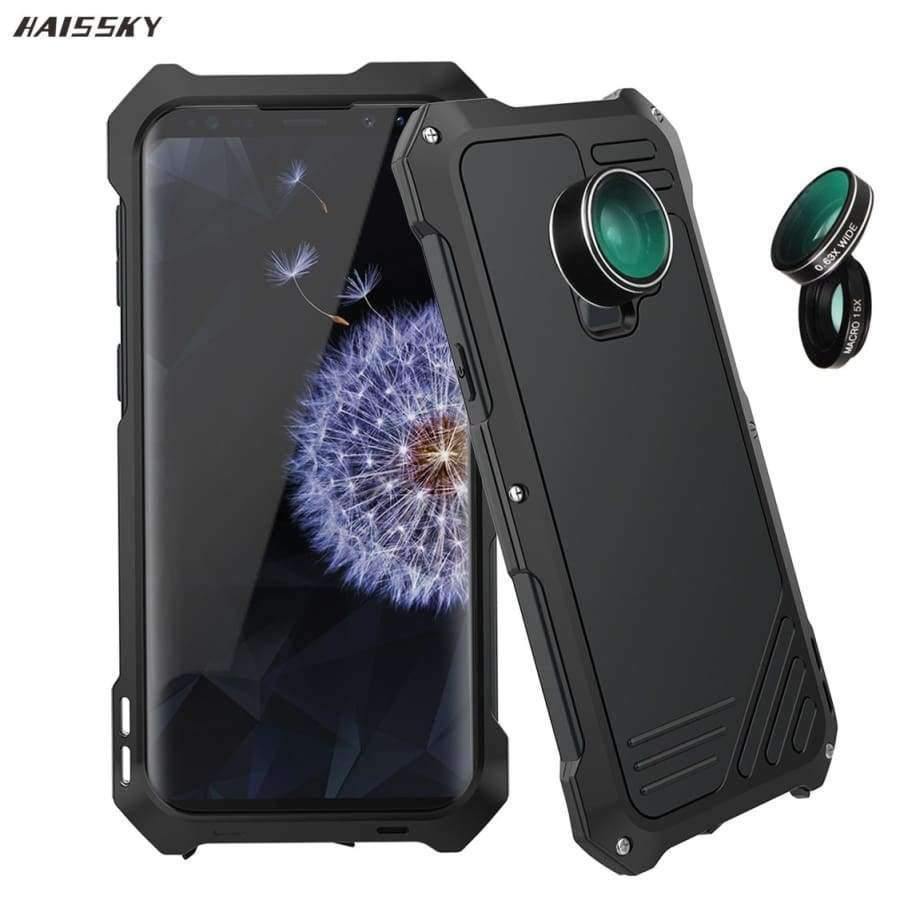 Planet Gates Black / For Galaxy S9 S9 Plus Case Flip Cover Metal Iron Armor for Samsung Galaxy S9 / S9 Plus Case Phone 3 in 1 Camera Lens Luxury 360 Anti-knock