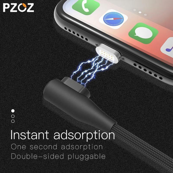 Planet Gates Black For iPhone / 1M PZOZ 90 degree Magnetic Cable For iPad 2018 iPhone Xs Max X 6 6S 7 8 Plus 5 5S SE Fast Charging Cable Charger Adapter Phone Cord