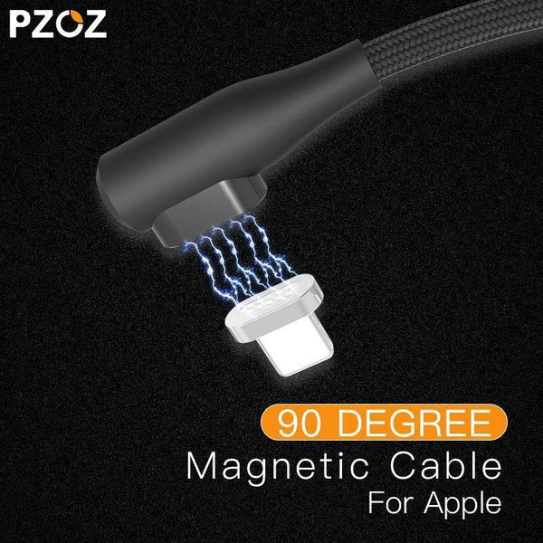 Planet Gates Black For iPhone / 1M PZOZ 90 degree Magnetic Cable For iPad 2018 iPhone Xs Max X 6 6S 7 8 Plus 5 5S SE Fast Charging Cable Charger Adapter Phone Cord