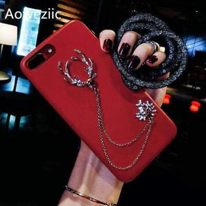 Planet Gates black / for iPhone 6 6s American tide brand personality luxury rhinestone elk For iPhone 6s 8 XR XS MAX 7plus phone case leather lanyard female