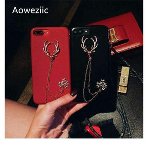 Planet Gates black / for iPhone 6 6s American tide brand personality luxury rhinestone elk For iPhone 6s 8 XR XS MAX 7plus phone case leather lanyard female