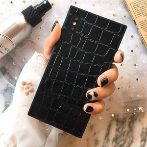 Planet Gates Black / For iphone 6 6S TPU Leather Phone Case For iPhone X 6 7 8 plus XR XS XS MAX Fashion Square Crocodile Pattern Soft Phone Cover For iPhoneX