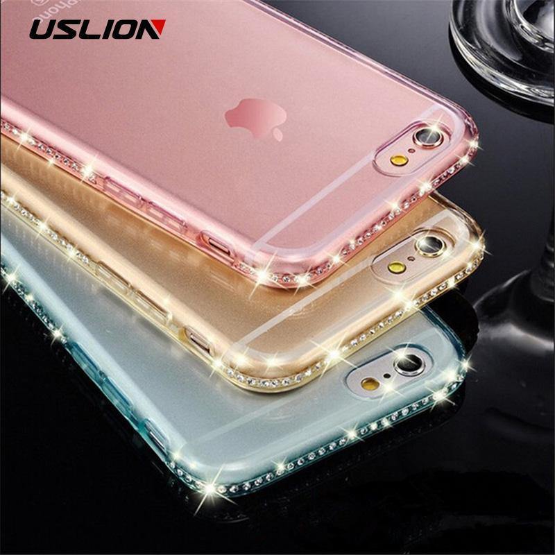 Planet Gates Black / For iPhone 6 6s USLION Diamond Bling Transparent Phone Case Cover for iPhone 6 6S 8 7 Plus Soft TPU Clear Cover For iPhone X XR XS Max 5 5s SE