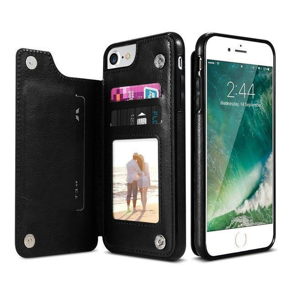 Planet Gates Black / For iPhone 7 8 Retro PU Leather Case For iPhone X 6 6s 7 8 Plus XS 5S SE Multi Card Holders Phone Cases For iPhone XS Max XR 10 Cover