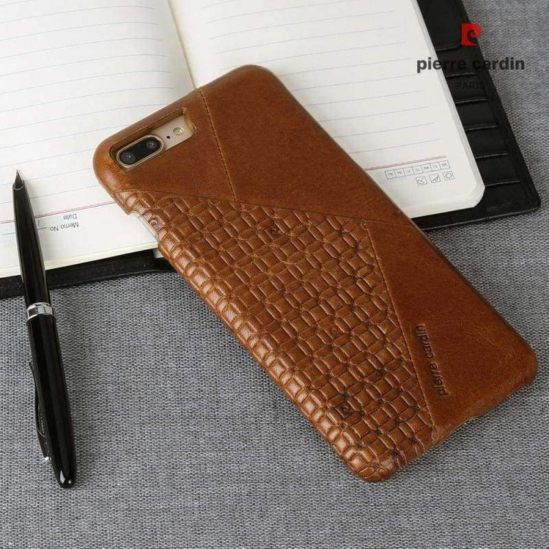 Planet Gates Black / For iPhone 7 Phone Case For Apple iPhone 7 8/7 8 Plus Original Pierre Cardin Vintage Splice Genuine Leather Slim Hard Back Cover