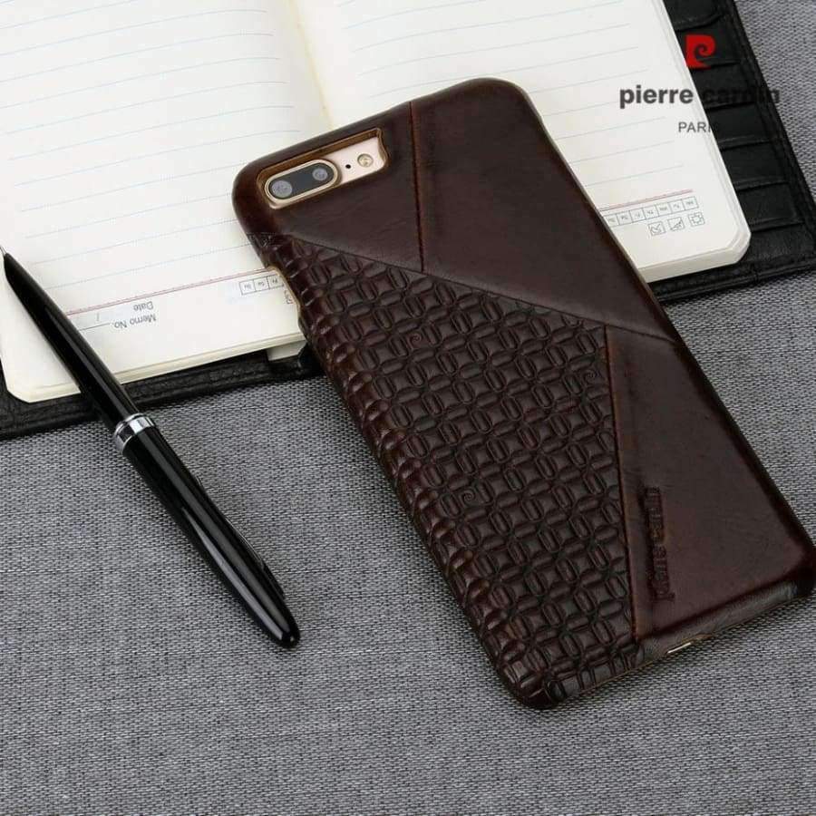 Planet Gates Black / For iPhone 7 Phone Case For Apple iPhone 7 8/7 8 Plus Original Pierre Cardin Vintage Splice Genuine Leather Slim Hard Back Cover