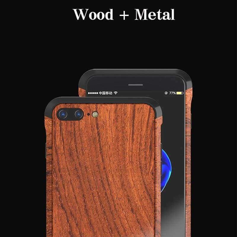 Planet Gates iPhone 7 Plus Case Luxury Accessory Brand Aluminum Metal Frame+Wood Armor Protective Shockproof Back Phone Case Cover Capa