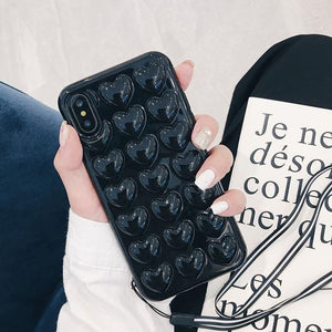 Planet Gates Black / For iPhone X USLION 3D Love Heart Phone Case For iPhone X XS Max XR Cartoon Cases For iPhone 7 8 6 6S Plus Soft TPU Back Cover With Lanyard