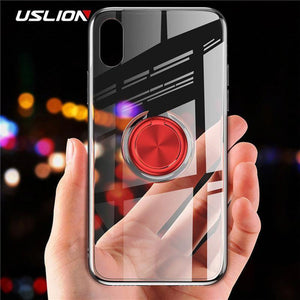 Planet Gates Black / For iPhone X USLION Clear Case For iPhone 7 8 Plus XR XS Max X Hide Ring Stand Holder Transparent Phone Cases for iPhone 6 6s Plus Soft Cover