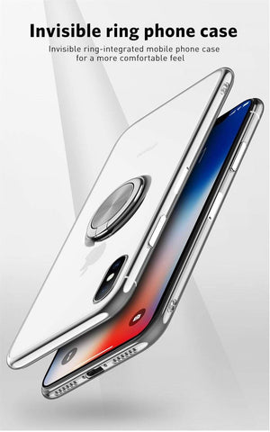 Planet Gates Black / For iPhone X USLION Clear Case For iPhone 7 8 Plus XR XS Max X Hide Ring Stand Holder Transparent Phone Cases for iPhone 6 6s Plus Soft Cover